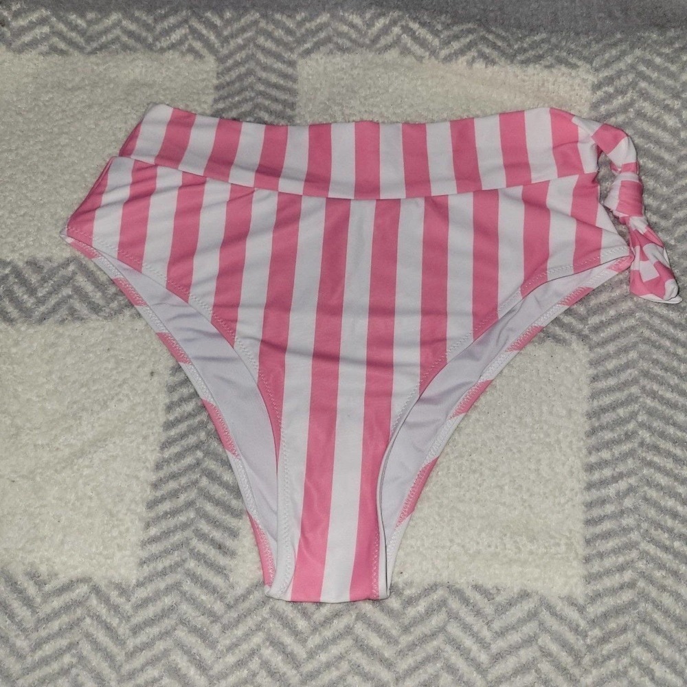 NWOT Bikini Bottoms large, high waisted, pink and white
